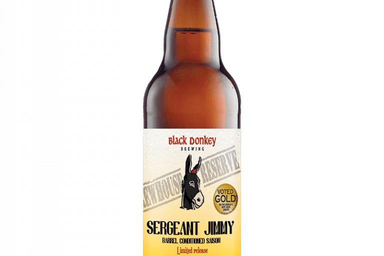 A bottle of Sergeant Jimmy, barrel aged Irish craft beer