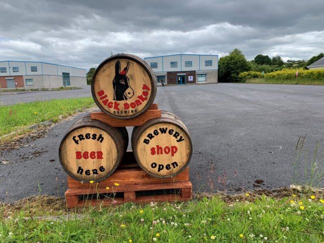 Black Donkey Brewery Shop Barrels and carpark Ballinlough Roscommon