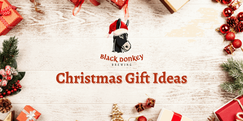 Christmas Gift Ideas Blog Header black donkey logo with christmas hat on